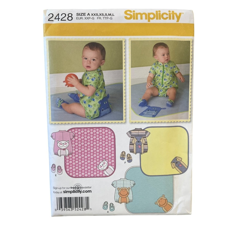 Simplicity Sewing Pattern 2428 Babies Size XXS-L Romper Booties Blanket Applique